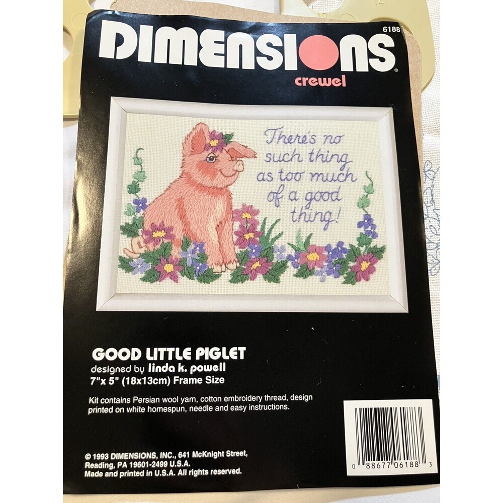 Good Little Piglet 1993 Dimensions Embroidery Kit W/ Thread Palette-Partial
